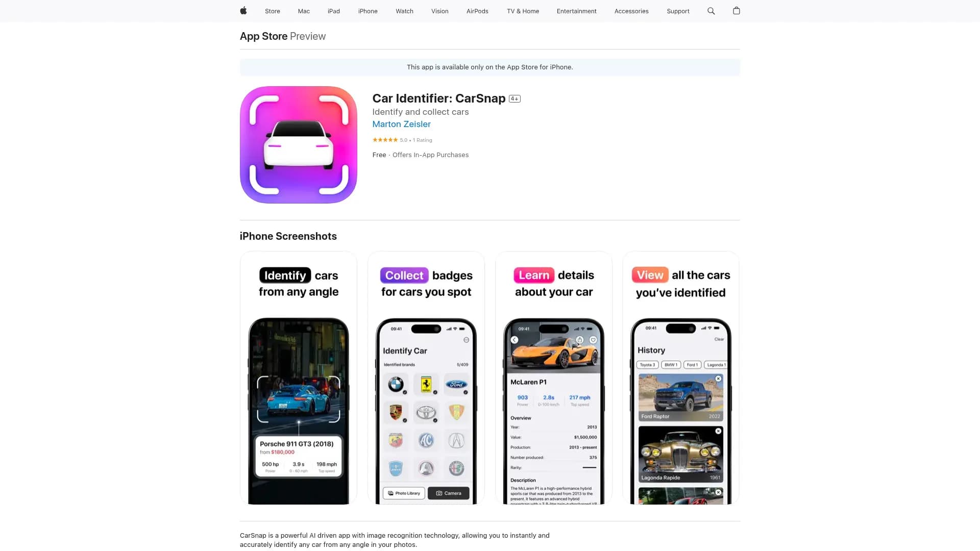 Car Identifier: CarSnap